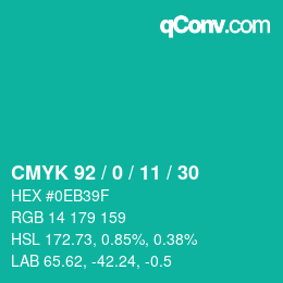 カラーコード: CMYK 92 / 0 / 11 / 30 | qconv.com