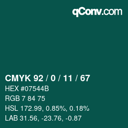 カラーコード: CMYK 92 / 0 / 11 / 67 | qconv.com