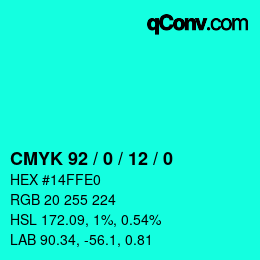 カラーコード: CMYK 92 / 0 / 12 / 0 | qconv.com