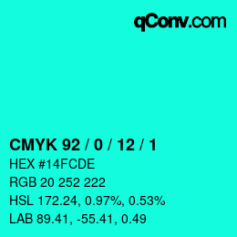 Color code: CMYK 92 / 0 / 12 / 1 | qconv.com