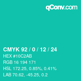 カラーコード: CMYK 92 / 0 / 12 / 24 | qconv.com