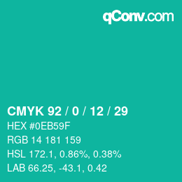 Color code: CMYK 92 / 0 / 12 / 29 | qconv.com