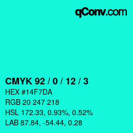 カラーコード: CMYK 92 / 0 / 12 / 3 | qconv.com