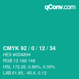カラーコード: CMYK 92 / 0 / 12 / 34 | qconv.com