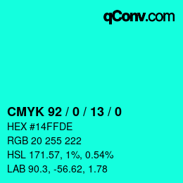 カラーコード: CMYK 92 / 0 / 13 / 0 | qconv.com