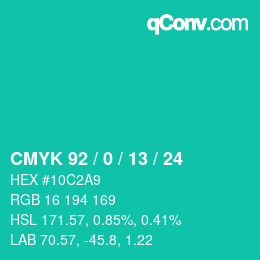 颜色代码: CMYK 92 / 0 / 13 / 24 | qconv.com