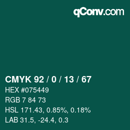 Color code: CMYK 92 / 0 / 13 / 67 | qconv.com