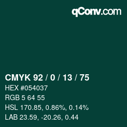 カラーコード: CMYK 92 / 0 / 13 / 75 | qconv.com