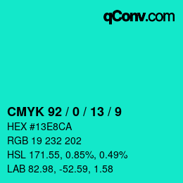 カラーコード: CMYK 92 / 0 / 13 / 9 | qconv.com