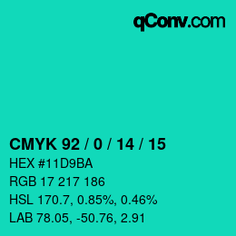カラーコード: CMYK 92 / 0 / 14 / 15 | qconv.com