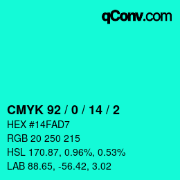 カラーコード: CMYK 92 / 0 / 14 / 2 | qconv.com