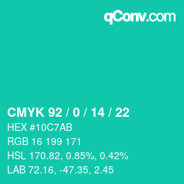 颜色代码: CMYK 92 / 0 / 14 / 22 | qconv.com