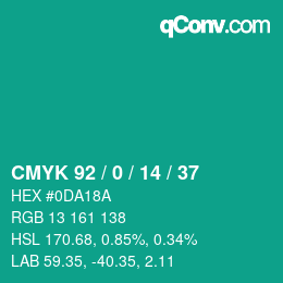 カラーコード: CMYK 92 / 0 / 14 / 37 | qconv.com