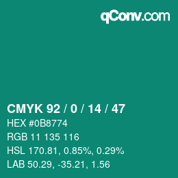 Color code: CMYK 92 / 0 / 14 / 47 | qconv.com