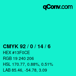 カラーコード: CMYK 92 / 0 / 14 / 6 | qconv.com