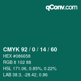 カラーコード: CMYK 92 / 0 / 14 / 60 | qconv.com