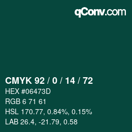 颜色代码: CMYK 92 / 0 / 14 / 72 | qconv.com