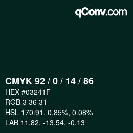 カラーコード: CMYK 92 / 0 / 14 / 86 | qconv.com