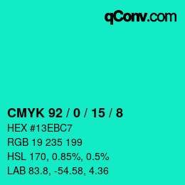 颜色代码: CMYK 92 / 0 / 15 / 8 | qconv.com