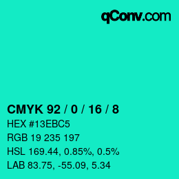 Color code: CMYK 92 / 0 / 16 / 8 | qconv.com