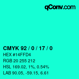 颜色代码: CMYK 92 / 0 / 17 / 0 | qconv.com