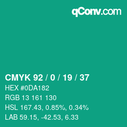 Farbcode: CMYK 92 / 0 / 19 / 37 | qconv.com