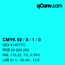 Farbcode: CMYK 92 / 0 / 1 / 0 | qconv.com