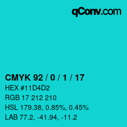 Color code: CMYK 92 / 0 / 1 / 17 | qconv.com
