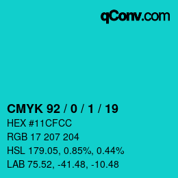 カラーコード: CMYK 92 / 0 / 1 / 19 | qconv.com