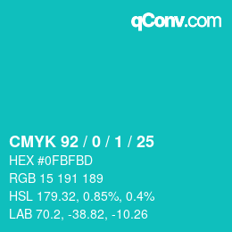 カラーコード: CMYK 92 / 0 / 1 / 25 | qconv.com