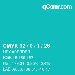 カラーコード: CMYK 92 / 0 / 1 / 26 | qconv.com