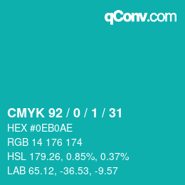 カラーコード: CMYK 92 / 0 / 1 / 31 | qconv.com