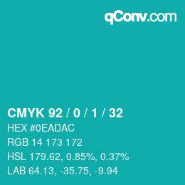カラーコード: CMYK 92 / 0 / 1 / 32 | qconv.com