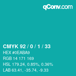 颜色代码: CMYK 92 / 0 / 1 / 33 | qconv.com