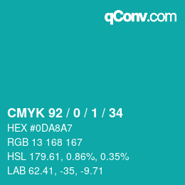 カラーコード: CMYK 92 / 0 / 1 / 34 | qconv.com