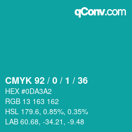 カラーコード: CMYK 92 / 0 / 1 / 36 | qconv.com