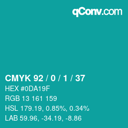 Farbcode: CMYK 92 / 0 / 1 / 37 | qconv.com