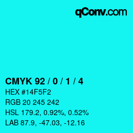 カラーコード: CMYK 92 / 0 / 1 / 4 | qconv.com