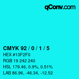 カラーコード: CMYK 92 / 0 / 1 / 5 | qconv.com