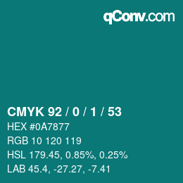 カラーコード: CMYK 92 / 0 / 1 / 53 | qconv.com