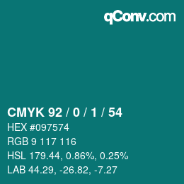 カラーコード: CMYK 92 / 0 / 1 / 54 | qconv.com
