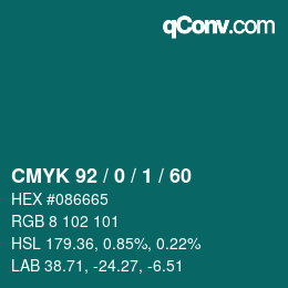 Color code: CMYK 92 / 0 / 1 / 60 | qconv.com