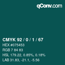 颜色代码: CMYK 92 / 0 / 1 / 67 | qconv.com