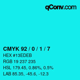 Color code: CMYK 92 / 0 / 1 / 7 | qconv.com