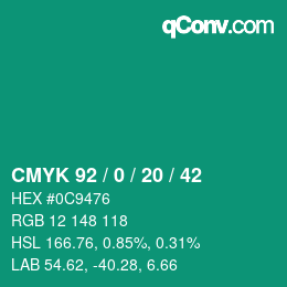 カラーコード: CMYK 92 / 0 / 20 / 42 | qconv.com