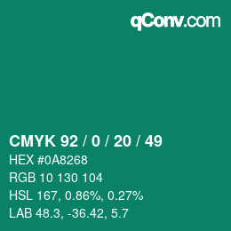 Color code: CMYK 92 / 0 / 20 / 49 | qconv.com