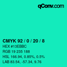 カラーコード: CMYK 92 / 0 / 20 / 8 | qconv.com