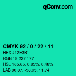 カラーコード: CMYK 92 / 0 / 22 / 11 | qconv.com