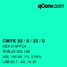 Farbcode: CMYK 92 / 0 / 23 / 0 | qconv.com