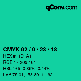 カラーコード: CMYK 92 / 0 / 23 / 18 | qconv.com